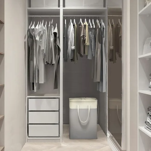 Vista 5 de Simple Houseware Cesta plegable para ropa sucia de 75 L, cesta rectangular de algodón con cierre de cordón y asas, color gris