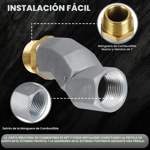 Vista 7 de HLOGREE 1" NPT, 2 piezas de conector giratorio de 360 grados para manguera de combustible para bomba de transferencia de combustible, diésel