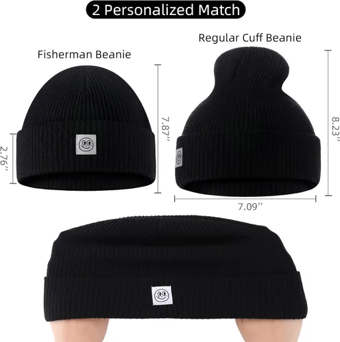 Vista 6 de Gorro para hombre con gorro de invierno con sonrisa, unisex, de punto, suave, cálido, con puños