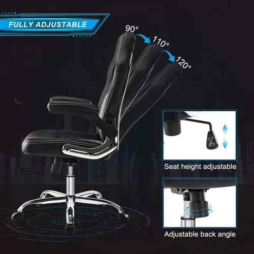 Vista 6 de Silla de oficina ergonómica para videojuegos, silla de oficina de piel sintética, silla de escritorio con respaldo alto, silla de trabajo giratoria