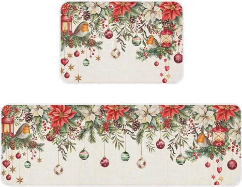 Vista 12 de Prime Leader Juego de 2 tapetes de cocina con diseño de muñeco de nieve de Navidad, copos de nieve, azul marino, antideslizantes, tapetes lavables