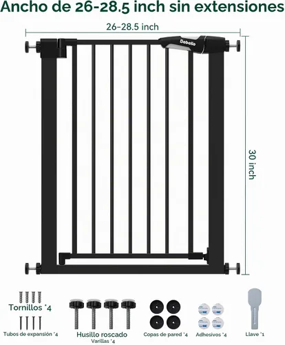 Vista 5 de BABELIO Puerta estrecha para bebé de 26 a 28.5 pulgadas, fácil de instalar, puerta para mascotas de cierre automático para escaleras y puertas Negro