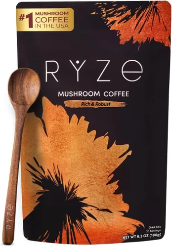Vista 10 de RYZE SUPERFOODS - Café de tostado medio de hongos orgánico USDA con 6 hongos adaptogénicos, café instantáneo cultivado en Estados Unidos para una