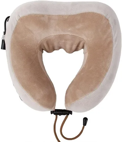 Vista 2 de Almohada de viaje, almohada de cuello de espuma viscoelástica, funda cómoda y transpirable, kit de viaje en avión con función de vibración de Rosa