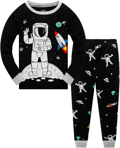 Vista 10 de Pijamas para Niños Pequeños, Conjunto de Ropa para Niños Pequeños, Ropa de Dormir de Planeta y Tren, Manga Larga, 100% Algodón, 2 Piezas, Pijamas