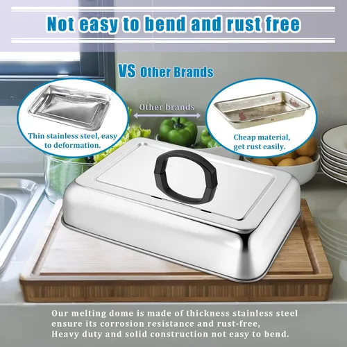Vista 5 de HaSteeL Cubierta rectangular para untar queso, de acero inoxidable, tapa de tapa de vapor para queso, accesorios resistentes para parrilla