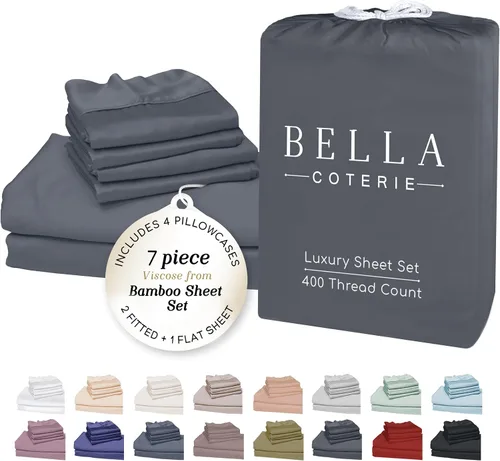Vista 100 de Bella Coterie - Juego de sábanas tamaño individual, viscosa de bambú, de cultivo orgánico, ultrasuaves, refrescantes para calurosos, esquinas tipo