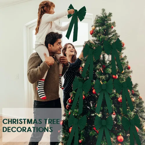 Vista 4 de Hoteam 24 Piezas Lazos Grandes de Terciopelo Rojo de Navidad 10 x 16 Pulgadas Lazo Verde Colgante para Corona de Navidad Lazo Superior para Árbol