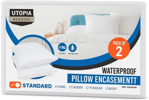Vista 8 de Utopia Bedding - Funda de almohada impermeable con cremallera, 20 x 26 pulgadas, 2 unidades, estándar, color blanco