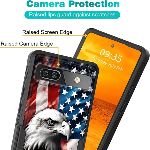 Vista 4 de Funda para Pixel 6A, Híbrida de Doble Capa de Servicio Pesado Resistente a Prueba de Golpes PC Duro + Funda Protectora de Silicona Suave para Google