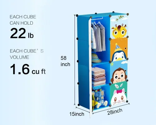 Vista 7 de MAGINELS Armario para Niños Cómoda Infantil Lindo Armario Portátil para Bebé Dormitorio Armario Perchero de Almacenamiento de Ropa Organizador