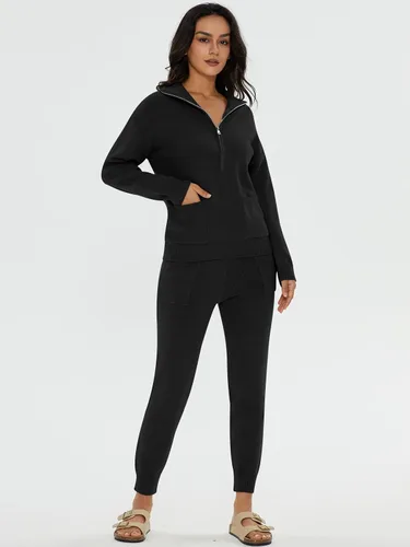Vista 4 de DEEP SELF Women's Sweater Sets Two Piece Outfits Long Sleeve Pullover Half Zip Jogger Pants Lounge Sets with Pockets