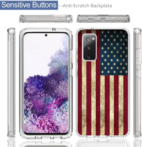 Vista 5 de Funda de teléfono para Galaxy S20 5G, Samsung S20 SM-G981U con protector de pantalla de vidrio templado, bonito patrón de bandera transparente
