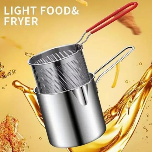 Vista 4 de Mini olla de acero inoxidable con asa y cesta coladora, mini freidoras de aceite para freidora, freidoras de grado alimenticio con tapa, olla