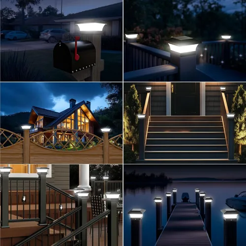 Vista 7 de T-SUN - Luces solares de poste, luces impermeables al aire libre para postes de madera de 4 x 4, iluminación LED blanca de 6000K, para cubierta