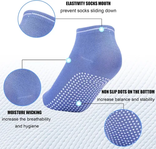 Vista 4 de Qchengsan Calcetines antideslizantes de agarre 8 pares para mujer, calcetines antideslizantes de yoga y pilates con cojín, pantuflas de agarre