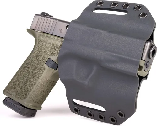 Vista 4 de Fundas OWB negras con trabillas para cinturón integradas para más de 150 pistolas diferentes. Versiones izquierda y derecha disponibles.