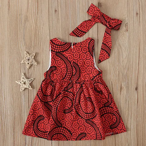 Vista 6 de Trajes tradicionales para niñas pequeñas, diadema de princesa Dashiki, ropa escolar africana para niñas (rojo, 18-24 meses)