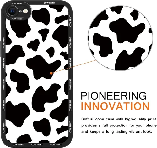 Vista 4 de Paquete de 2 bonitas fundas de teléfono para Apple iPhone 7/8 de 4.7 pulgadas, funda de silicona delgada y suave con estampado de vaca para mujer, a