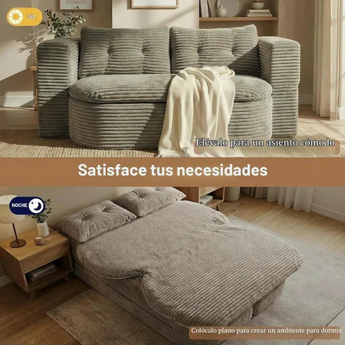 Vista 4 de Sofá cama tipo futón de 78.7 pulgadas, sofá convertible de Marrón