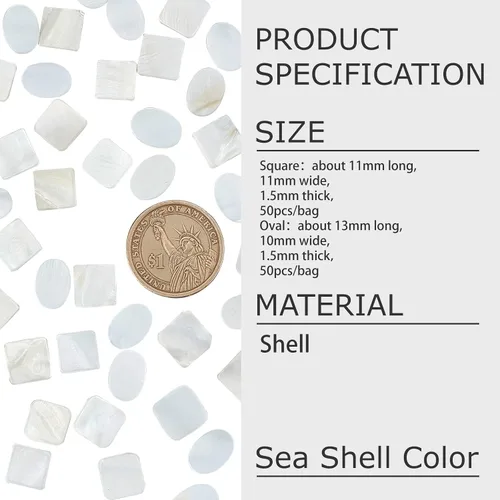 Vista 2 de GORGECRAFT 2 Styles 100PCS Bulk Mother of Pearl Mosaic Tiles Natural Shell Tiles White Square Round Mother-of-Pearl Mosaic Tiles for Home Decoration