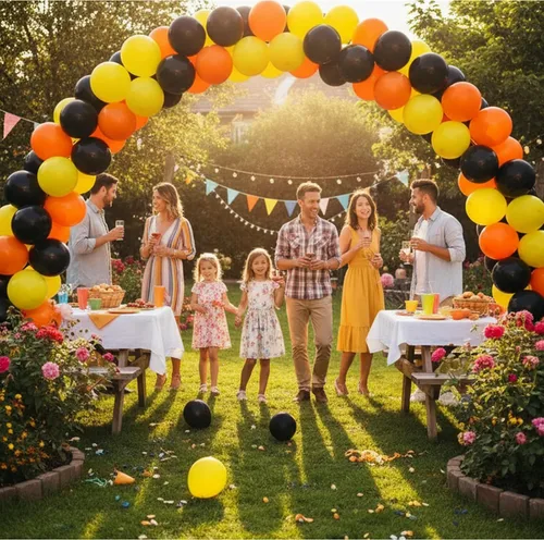 Vista 7 de TNWBA Paquete de 60 globos de látex de 12 pulgadas, color negro, amarillo, naranja, para cumpleaños, bodas, baby shower, decoración de fiesta