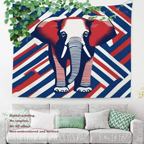 Vista 8 de Shrahala American Republican Elephant Tapestry, Red Navy Blue Striped Background Wall Hanging Hd Print Polyester Backdrop For Dorm Room Bedroom 30 X