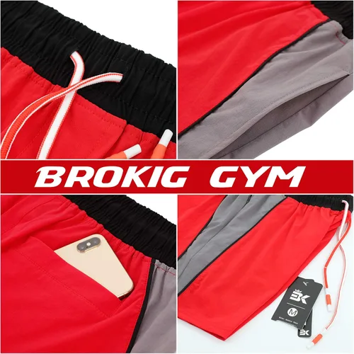 Vista 5 de BROKIG Pantalones cortos de gimnasio y culturismo de 5 pulgadas para hombre, pantalones cortos ligeros para correr y entrenar, cintura elástica