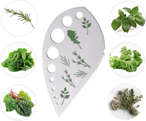 Vista 5 de Pelador de hierbas de hojas con 9 agujeros, removedor de hojas de acero inoxidable, herramienta de cocina con soporte protector, herramienta