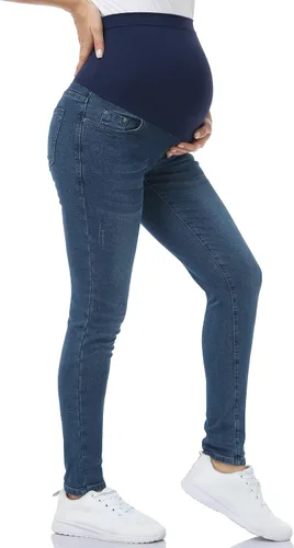 Vista 4 de POSHGLAM Jeans de maternidad para mujer, cómodos pantalones de mezclilla ajustados y elásticos para embarazo