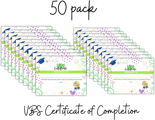 Vista 4 de VBS Certificados de finalización Paquete de 50 certificados de graduación de asistencia Premio religioso para niños, 11 x 8.5 pulgadas