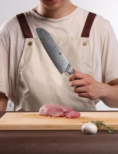 Vista 7 de WILDMOK Cuchillo Santoku, cuchillo de cocina japonés forjado de damasco de 7 pulgadas, cuchillo de cortar profesional, diseño de mango afilado