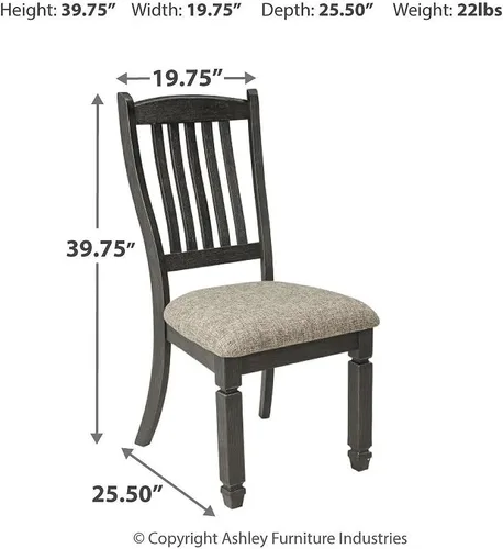 Vista 8 de Signature Design by Ashley Tyler Creek Silla auxiliar tapizada para comedor, 2 unidades, madera maciza, 19.25 pulgadas de alto, negro y negro