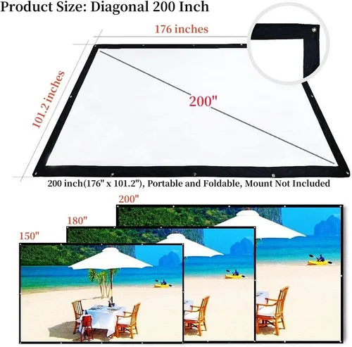 Vista 3 de Pantalla de proyector portátil de 200 pulgadas para exteriores, YF2009SZ 16:9 plegable HD de lona gruesa grande para cine en casa, oficina