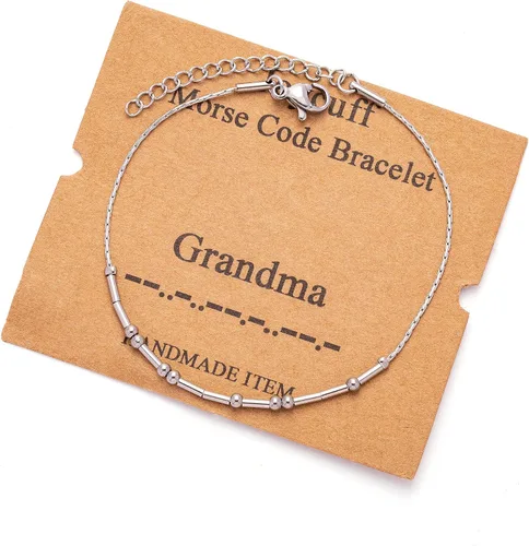 Vista 215 de JoycuFF Pulseras inspiradoras de código morse para mujeres, cuentas de plata, joyería con mantra de motivación, regalos para ella
