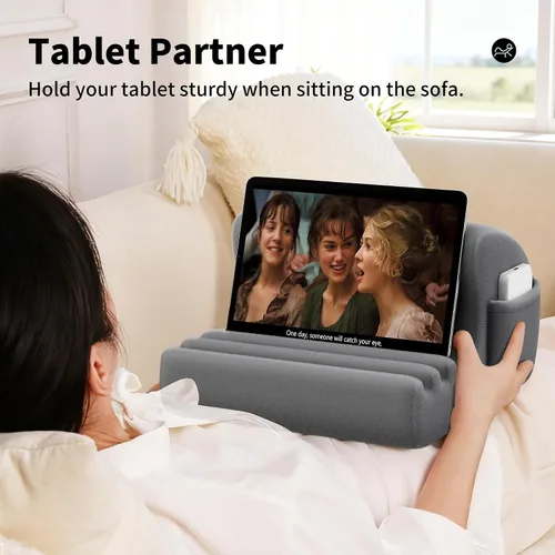 Vista 2 de CreaDream Soporte de almohada para tablet, soporte para tablet para cama, regazo con 3 ángulos de visión, bolsillo, soporte para lápiz capacitivo