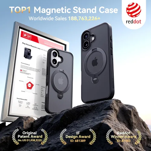 Vista 2 de CASEKOO Funda negra para iPhone 17 con soporte magnético giratorio de 360 grados
