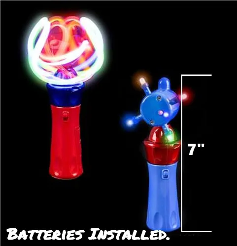 Vista 2 de Varitas giratorias de orbiter con luz LED de 7 pulgadas (paquete de 2) 1 azul + 1 rojo. Baterías incluidas. Juguete giratorio para niños, niñas