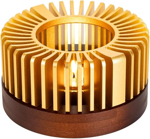 Vista 8 de Calderín de tetera, calentador de té de aluminio con base de madera, calentador de vela para calentar té, café, leche, alimentos, camping y viajes