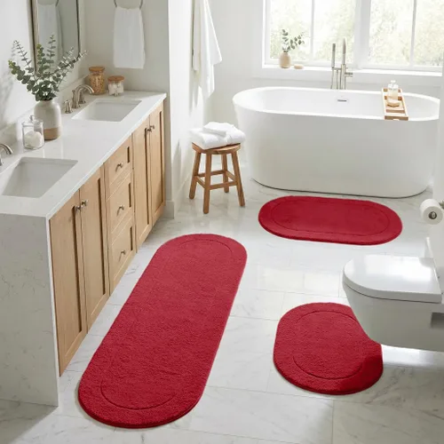 Vista 25 de Superior Cotton Washable Bath Rug, Non Slip Runner, 1 Piece Set, Black Absorbent Combed Cotton Bath Rug Runner or Rug Set, Bathroom Vanity or