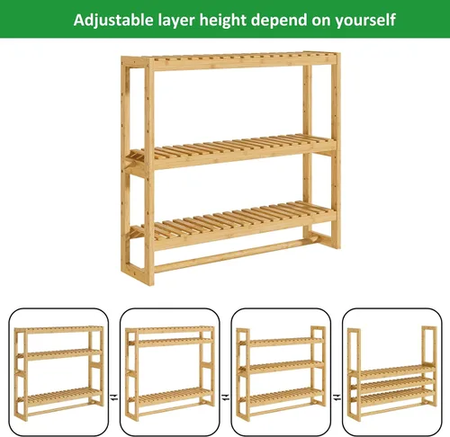 Vista 7 de RRX - Estante organizador de almacenamiento para baño, estante ajustable de 3 niveles, color beige Organizador de bambú para almacenamiento sobre