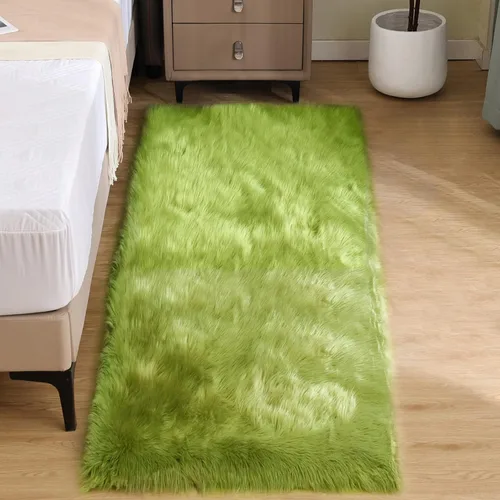 Vista 98 de Goolela Alfombra esponjosa de piel sintética para dormitorio, color marrón claro beige, 2 x 3 pies, alfombra de piel de oveja peluda y difusa