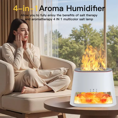 Vista 6 de Lámpara de sal del Himalaya 2 en 1 y difusor ultrasónico de aceite esencial, difusor de aromaterapia, humidificador de niebla fría, lámpara