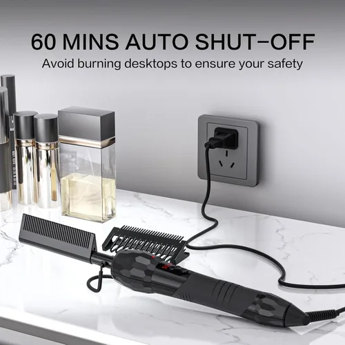 Vista 3 de 180°F-500°F alisador eléctrico de peine caliente para pelucas de encaje Negro