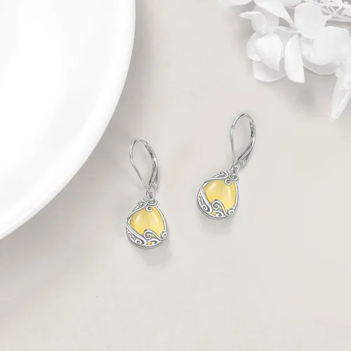 Vista 238 de Aretes colgantes con forma de lágrima de filigrana de piedra lunar de plata de ley 925 con cierre de palanca para mujer, regalos de joyería