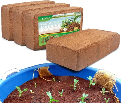 Vista 7 de Ladrillo de coco para suelo de coco orgánico - Paquete de 2 con bajo equilibrio de EC y pH - Fibra de alta expansión para hierbas y flores - Medio
