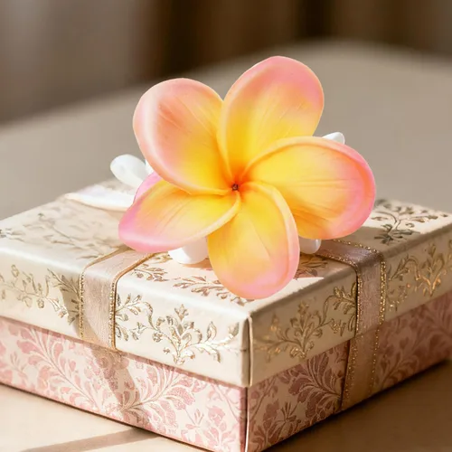 Vista 6 de 10 flores artificiales de plumeria con tallo, albaricoque