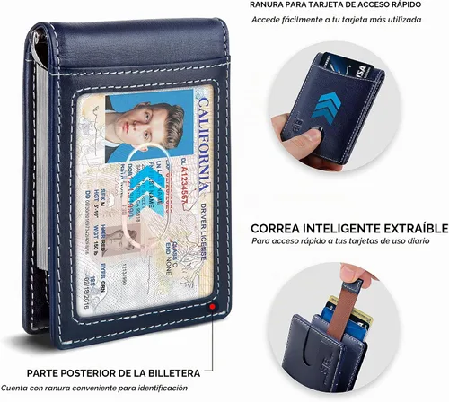 Vista 4 de SERMAN BRANDS RFID Blocking Slim Bifold Genuine Leather Minimalist Front Pocket Wallets for Men with Money Clip Thin Gift Azul Atlántico 1.S