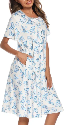 Vista 4 de COSUNIONY Camisones para mujer de algodón suave, ropa de dormir corta con bolsillos