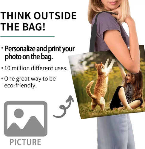 Vista 2 de Bolsa de mano personalizada, diseña tu propio texto/foto/logotipo impreso, bolso de hombro personalizado de gran capacidad para hombres/mujeres